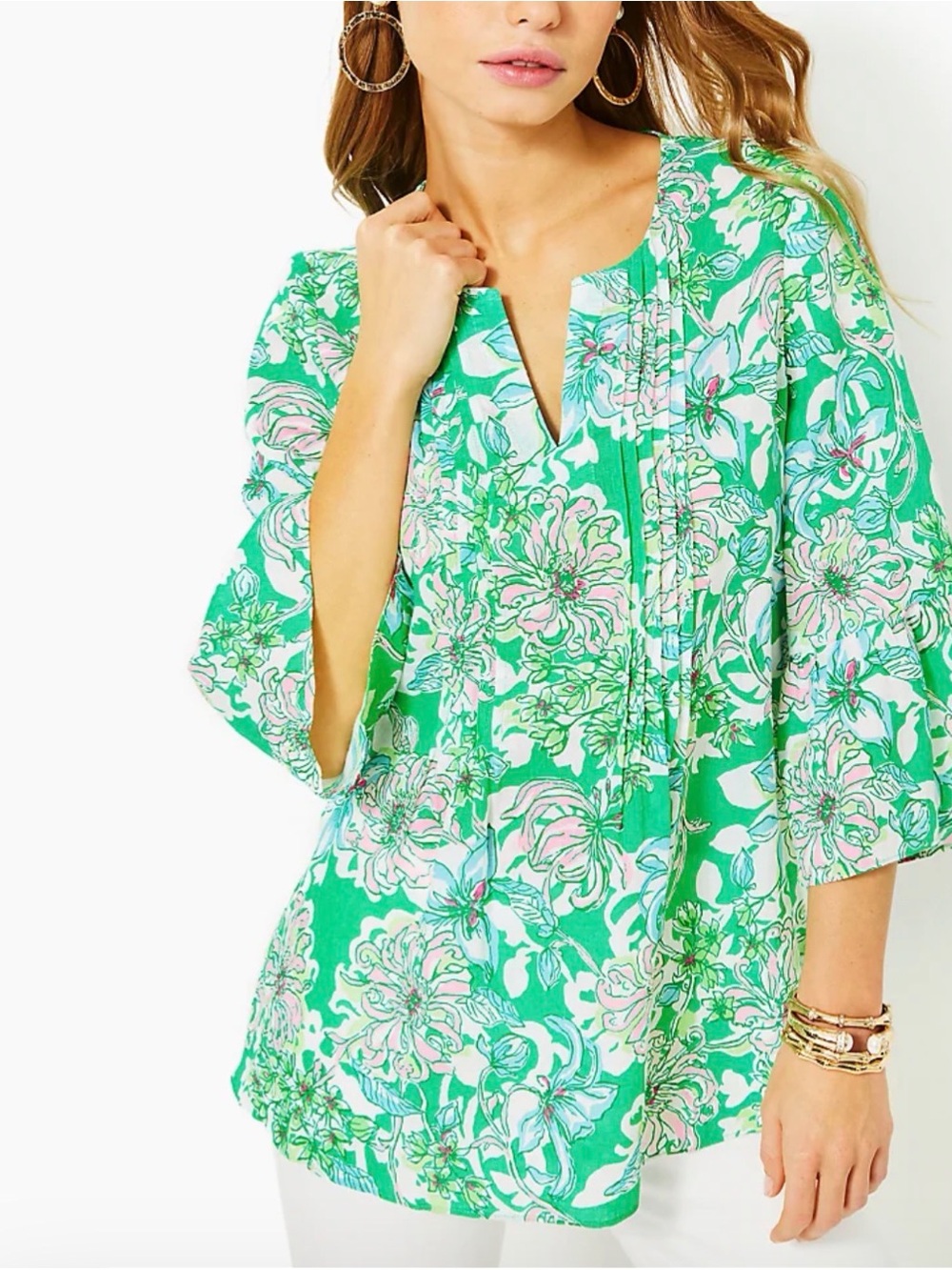 Lilly Pulitzer Hollie Linen Tunic Top Spearmint Blossom Views Floral